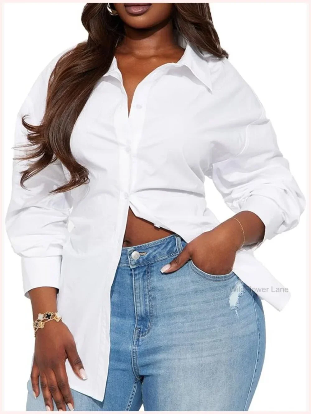 Cinched Waist Button Down Long Sleeve Blouse Office to Weekend Top